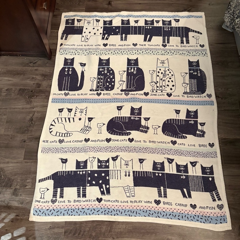 Vintage Pat Meyers Cat Tapestry cotton throw blanket